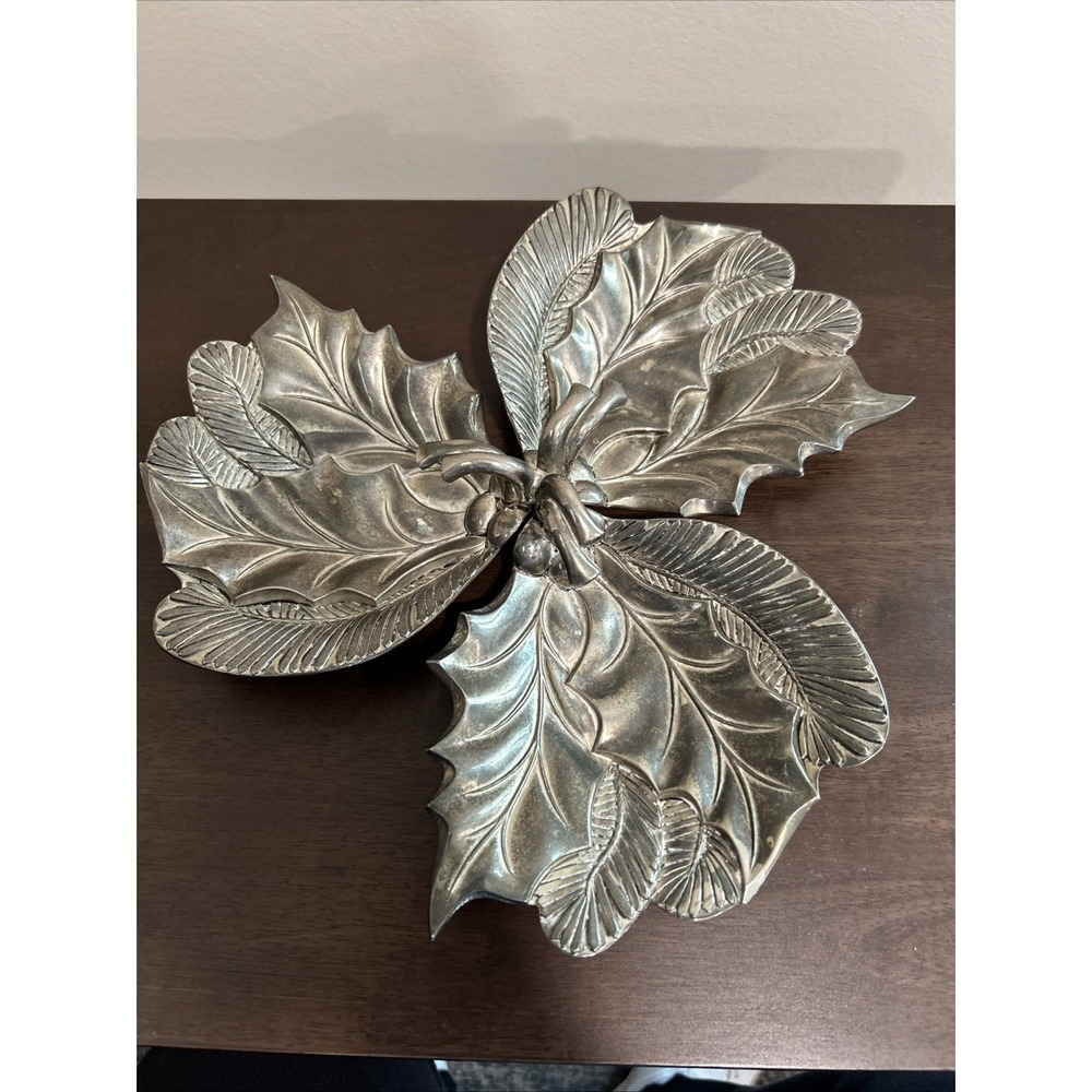international silver company Holly Leaves Holiday Candy Dish Tray Vintage